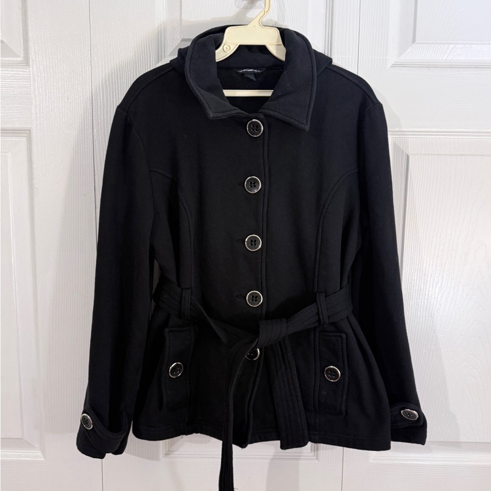 Lee Women's  Hooded Pea Coat with a tie-belt